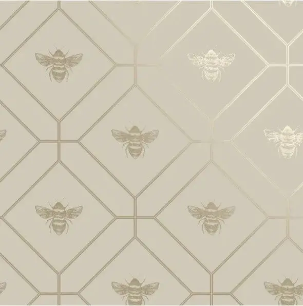 Honeycomb Bee Wallpaper Taupe Sample 1