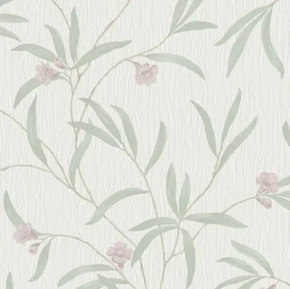 Tiffany Floral White/Sage Heather Wallpaper Sample 1