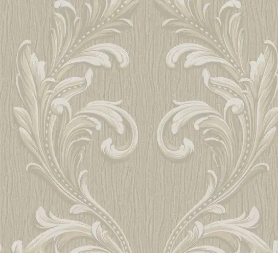 Tiffany Textured Fiore Scroll Wallpaper Beige Sample 1