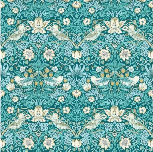 Clarke & Clarke Strawberry Thief Wallpaper- Teal Sample 1