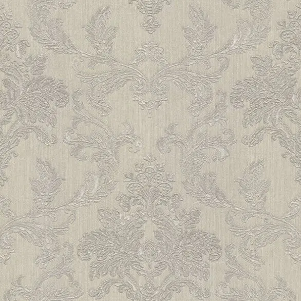Vasari Bellini Damask Wallpaper Grey And Silver Sample 1