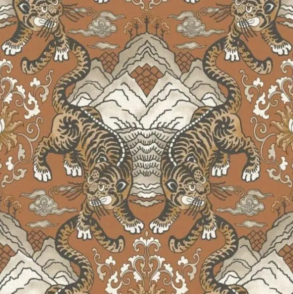 Tora Oriental Tiger Wallpaper Burnt Orange Sample 1