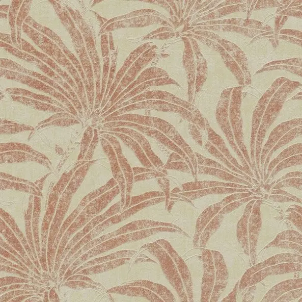 Tropical Leaf Wallpaper - Beige & Red Sample 1