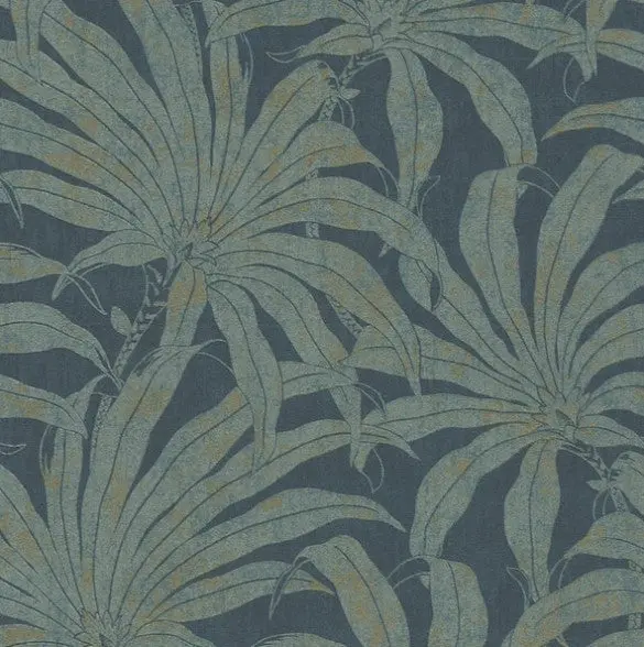 Tropical Leaf Wallpaper - Blue Sample 1