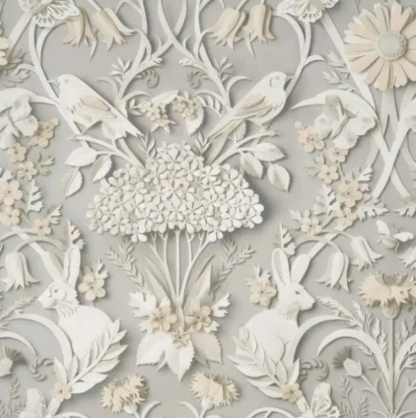 Woodland Animal Wallpaper Soft Grey Sample 1