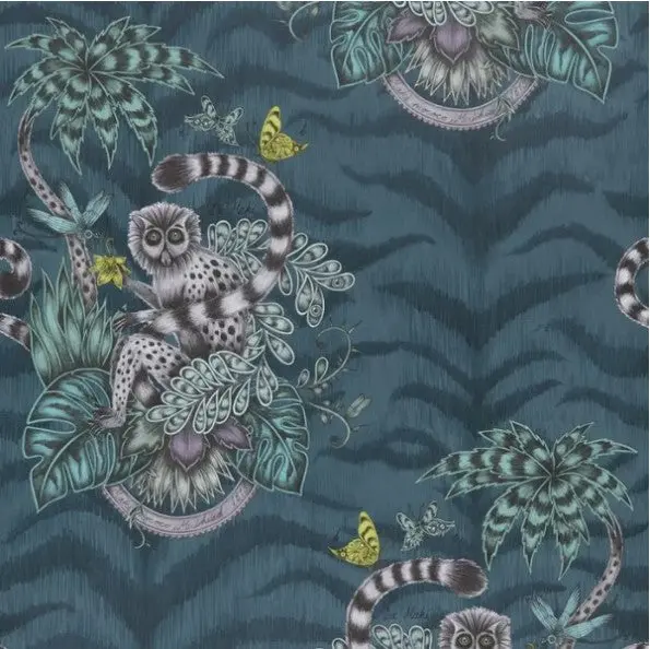 Clarke & Clarke Lemur Wallpaper- Navy Sample 1