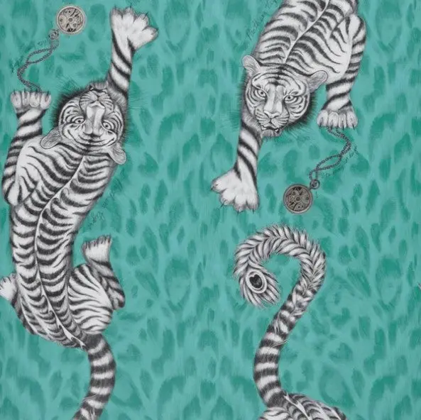 Clarke & Clarke Tigris Wallpaper- Teal Sample 1