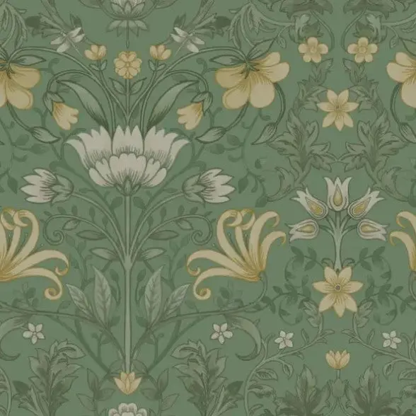 Vintage Floral Wallpaper Green Sample 1