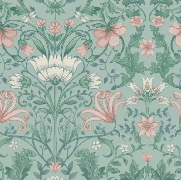 Vintage Floral Wallpaper Soft Teal Sample 1