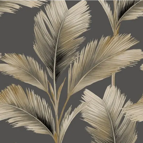 Kailani Palm Leaf Wallpaper Charcoal/Natural Sample 1