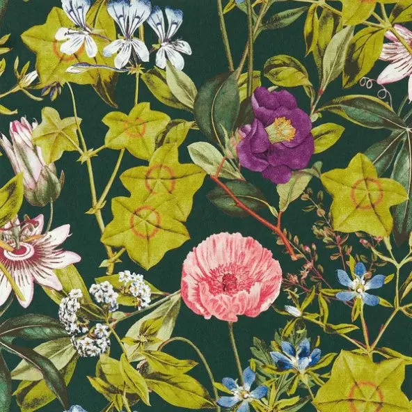 Clarke & Clarke Passiflora Wallpaper - Emerald Sample 1