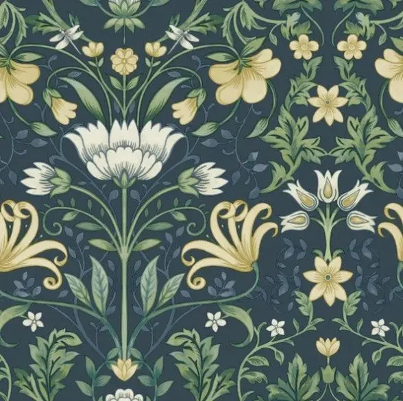 Vintage Floral Wallpaper Navy Sample 1