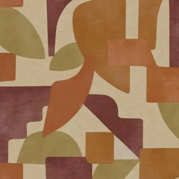 Linnet Geometric Wallpaper - Burgundy & Burnt Orange Sample 1