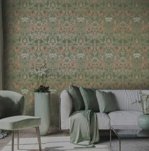 Emiliana Vintage Floral Champagne Wallpaper Sample 1