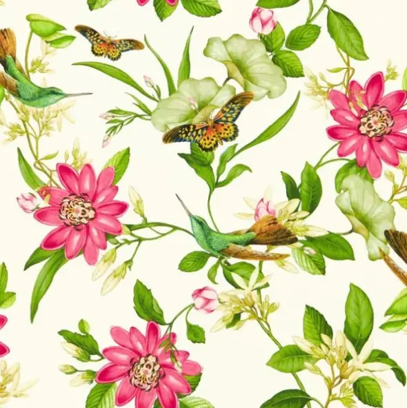 Clarke & Clarke Pink Lotus Wallpaper - Ivory Sample 1