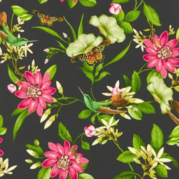 Clarke & Clarke Pink Lotus Wallpaper - Noir Sample 1