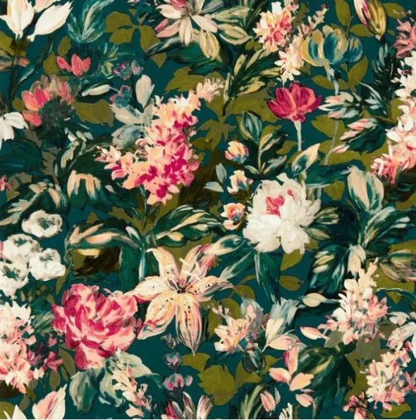 Clarke & Clarke Lilum Wallpaper- Peacock Sample 1