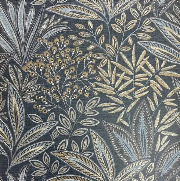 Crown Sahara Leaf Fern Wallpaper - Navy Sample 1