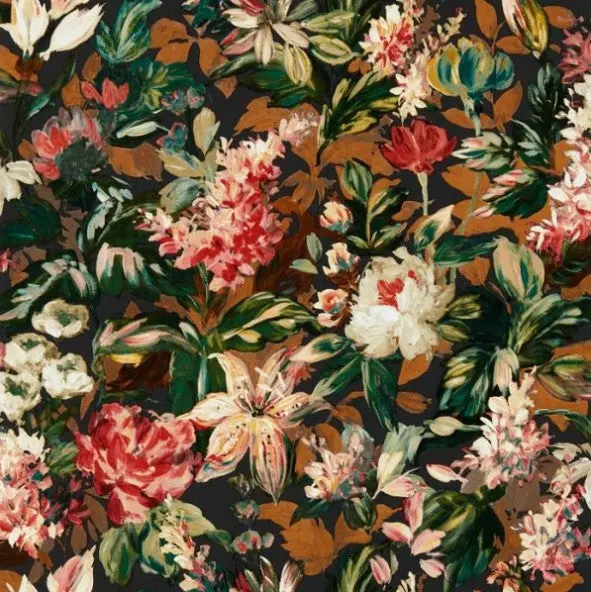 Clarke & Clarke Lilum Wallpaper- Russet/Noir Sample 1