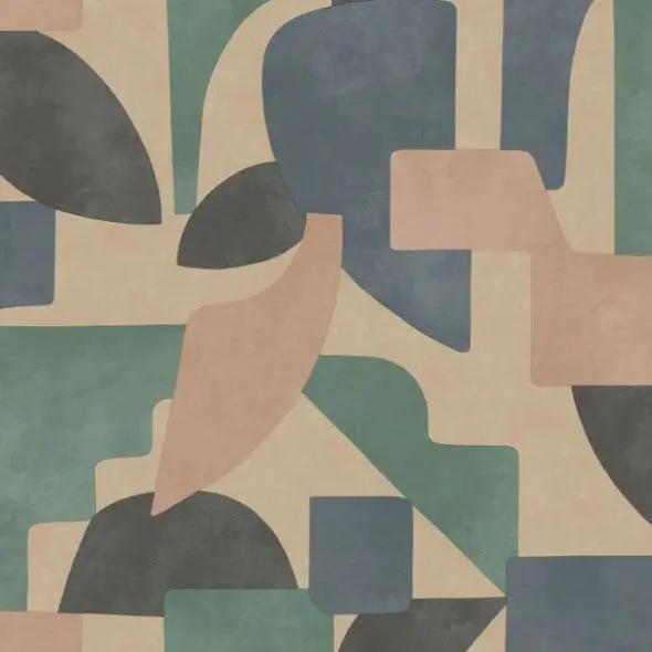 Linnet Geometric Wallpaper - Taupe & Aqua Sample 1