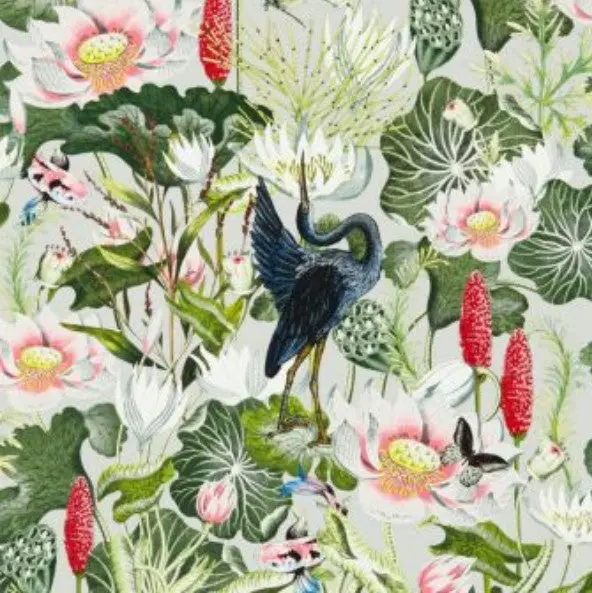 Clarke & Clarke Waterlily Wallpaper - Dove Sample 1