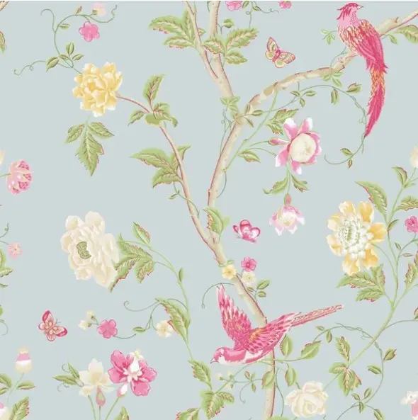 Laura Ashley Summer Palace Duck Egg Wallpaper Sample 1