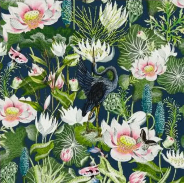 Clarke & Clarke Waterlily Wallpaper - Midnight Sample 1