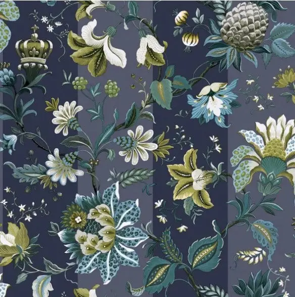 Paul Moneypenny Crown Jewels Floral Wallpaper Navy Sample 1