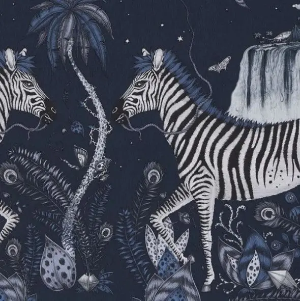 Clarke & Clarke Lost World Wallpaper- Navy Sample 1