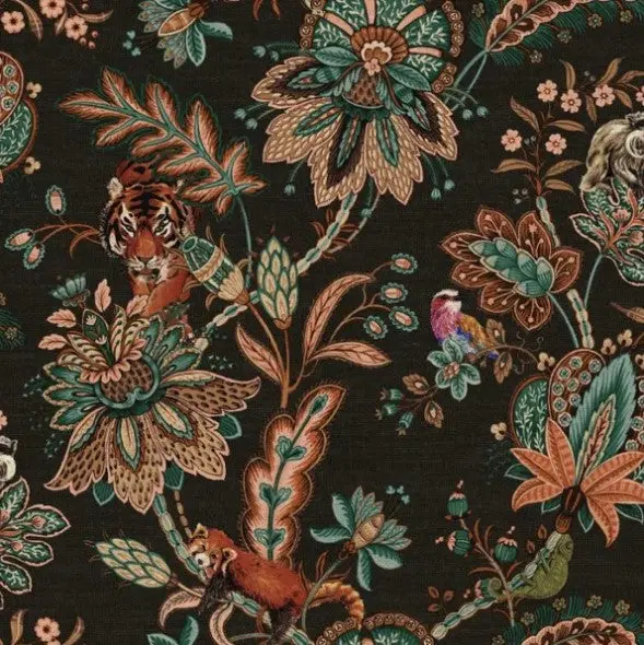 Zari Jacobean Animal Black Wallpaper Sample 1