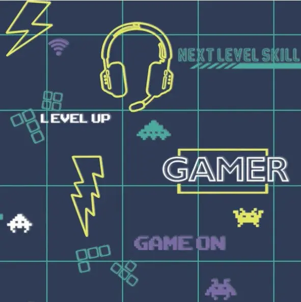 Kids Gamer Wallpaper - Navy/Neon Yellow Sample 1