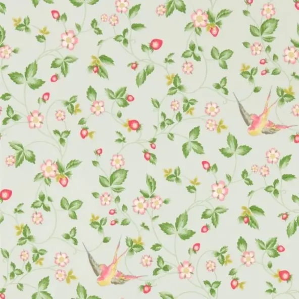 Clarke & Clarke Wild Strawberry Wallpaper - Dove Sample 1