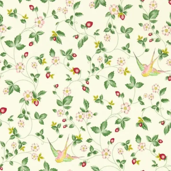 Clarke & Clarke Wild Strawberry Wallpaper - Ivory Sample 1