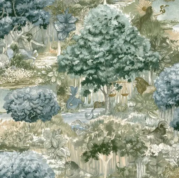 Zodiac Forest Blue/ Green Wallpaper Sample 1