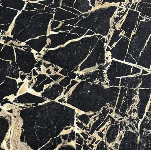Enzo Metallic Marble Wallpaper - Black & Gold Sample 1
