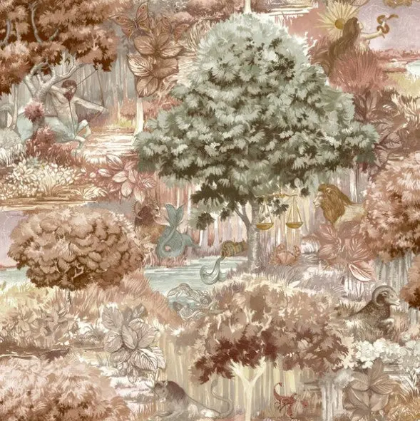 Zodiac Forest Burnt Orange Wallpaper Sample 1