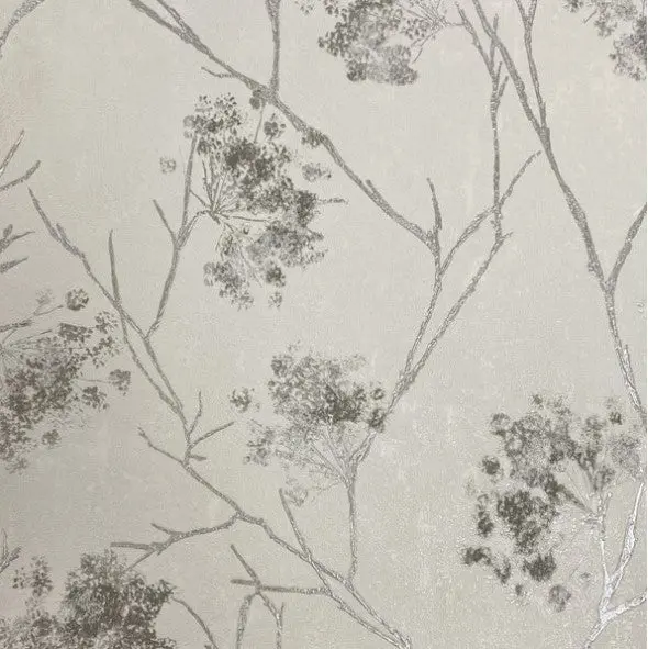 Vymura Sofia Sprig Wallpaper - Silver Sample 1