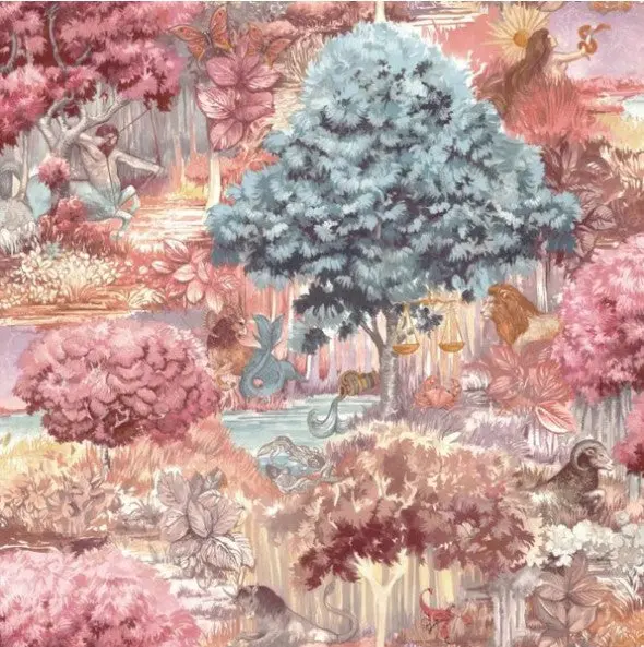 Zodiac Forest Pink Wallpaper Sample 1
