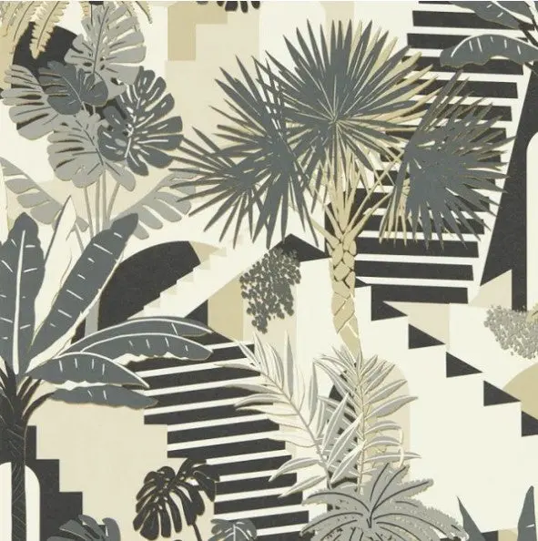 Clarke & Clarke Malindi Wallpaper - Charcoal Sample 1
