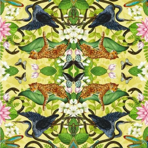 Clarke & Clarke Wonderlust Tea Story Wallpaper - Citron Sample 1