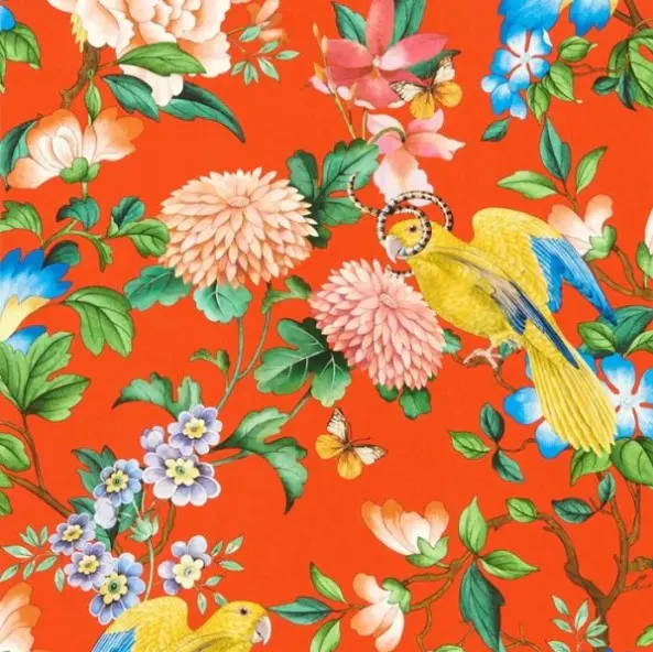 Clarke & Clarke Golden Parrot Wallpaper - Coral Sample 1