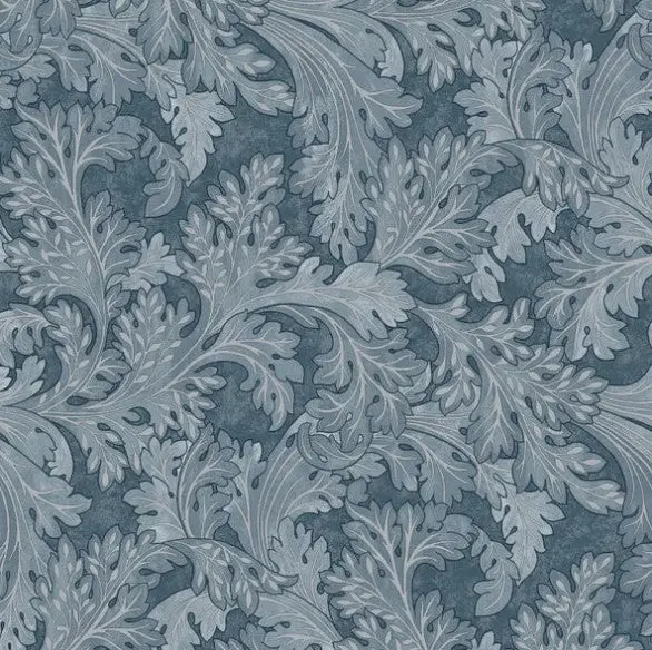 Whispering Botanical Scroll Wallpaper - Navy Sample 1