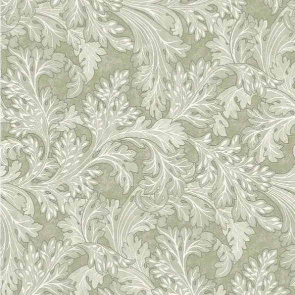 Whispering Botanical Scroll Wallpaper - Sage Sample 1