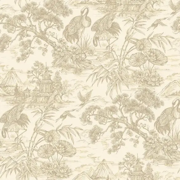 Whispering Crane Lagoon Wallpaper - Cream Sample 1
