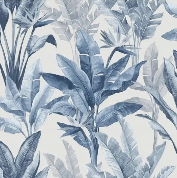 Madagascar Botanical Leaf Wallpaper Blue Sample 1