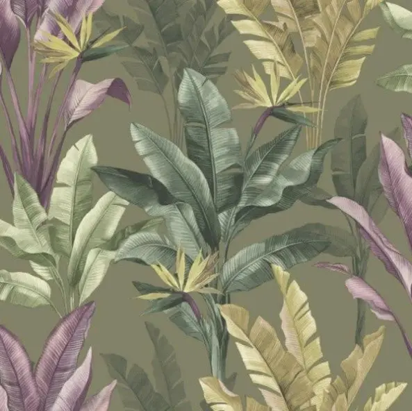 Madagascar Botanical Leaf Wallpaper Olive Green Sample 1