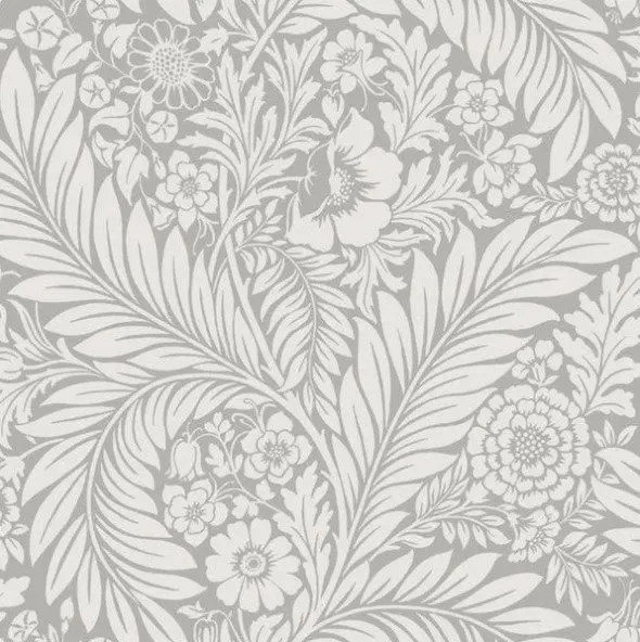 Florence Floral Leaf Wallpaper Grey Sample 1