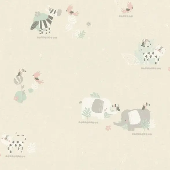 Rasch Bambino Elephant And Friends Wallpaper - Neutral Sample 1