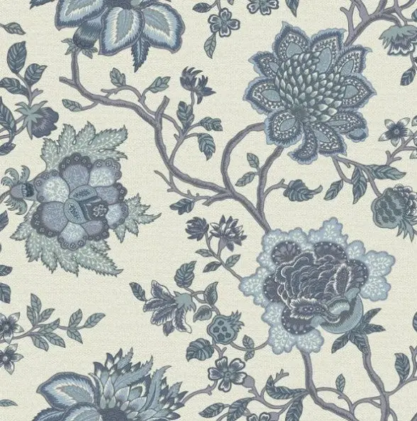 Regan Jacobean Wallpaper - Blue Sample 1