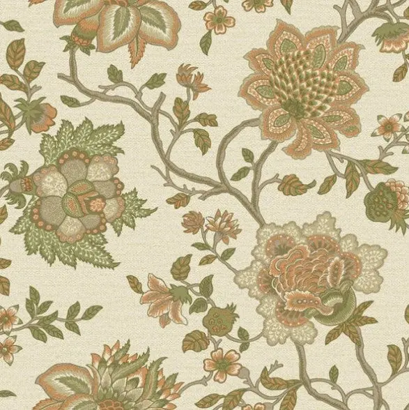Regan Jacobean Wallpaper - Orange Sage Sample 1